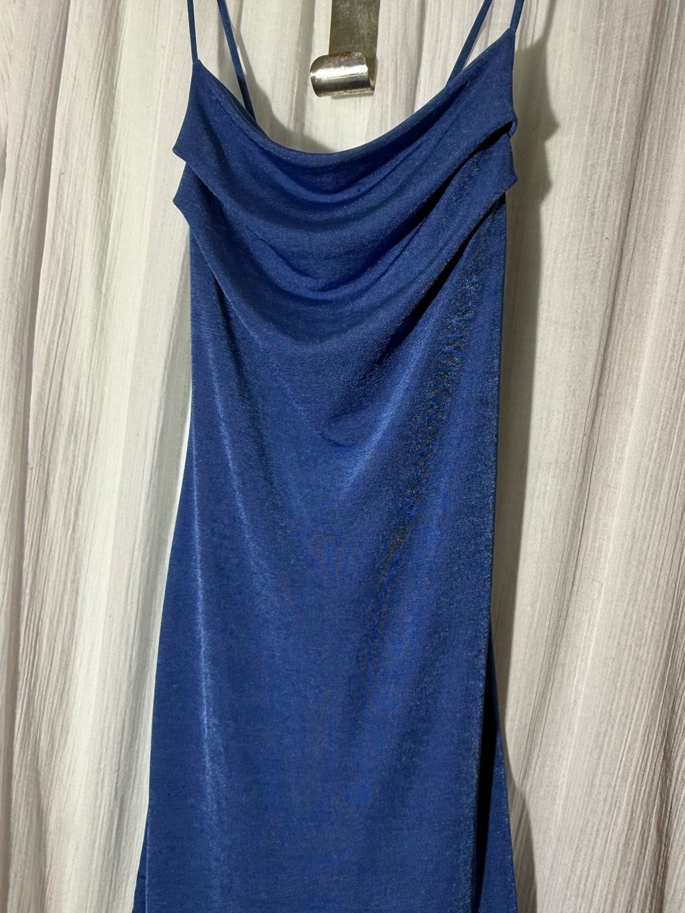 Royal Blue Shimmer Cowl Neck Mini Dress | Spaghetti Strap Party Dress